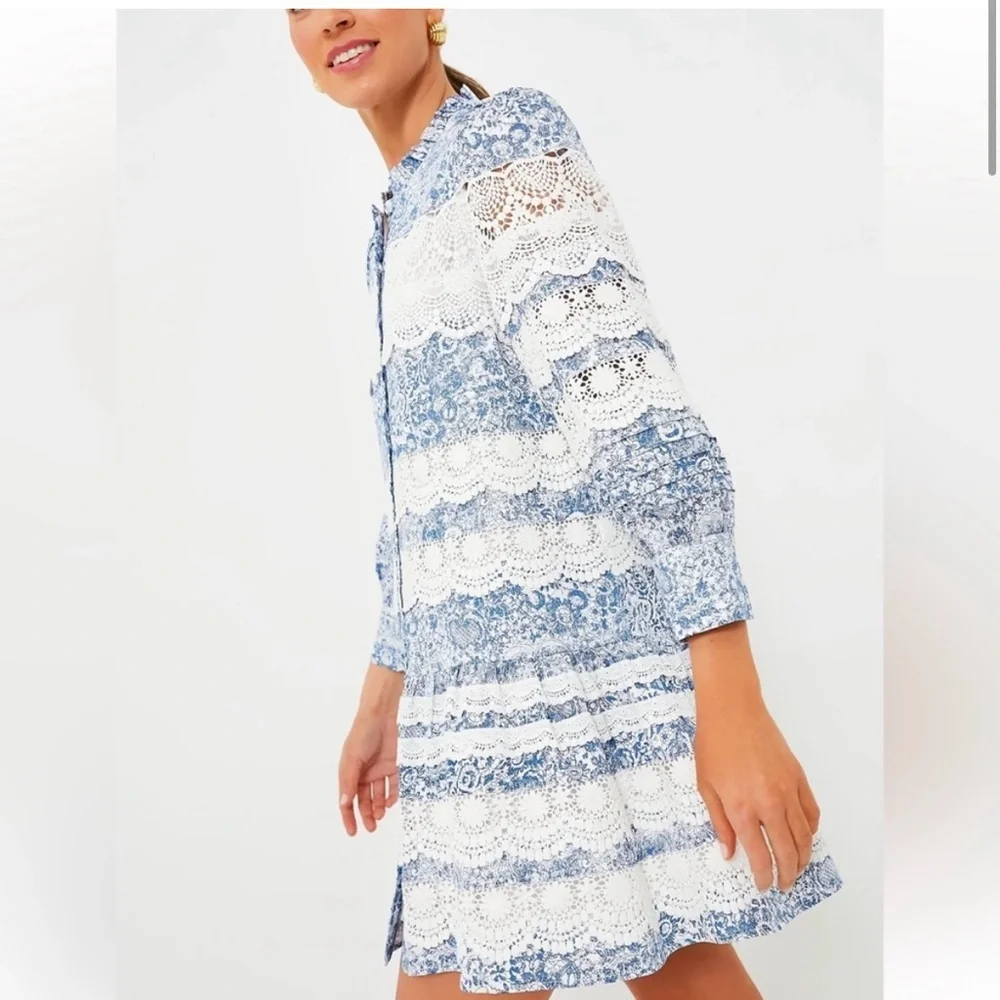 🤍HYACINTH HOUSE Lace Trim Blue Etched
Floral Emmie Mini Dress🩵 - Picture 7 of 11